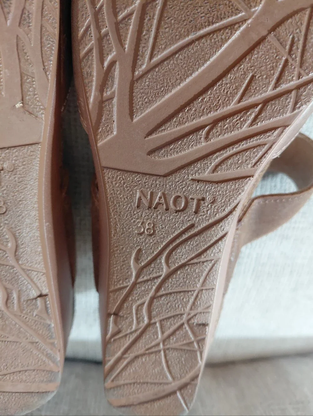 Naot Taupe Suede Wedge Sandals with Tortoise Buckle Size 8